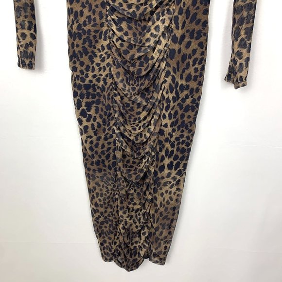 NWT Jonathan Simkhai Standard Kai Ruched Midi Leopard Cheetah Dress Small - Picture 6 of 12